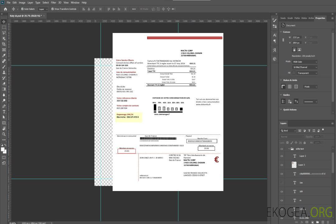 Modèle de facture de services publics pour entreprise France Gaz de France Dolcevita aux formats Word et PDF1 template Modèle de facture de services publics pour entreprise France Gaz de France Dolcevita aux formats Word et PDF1 template